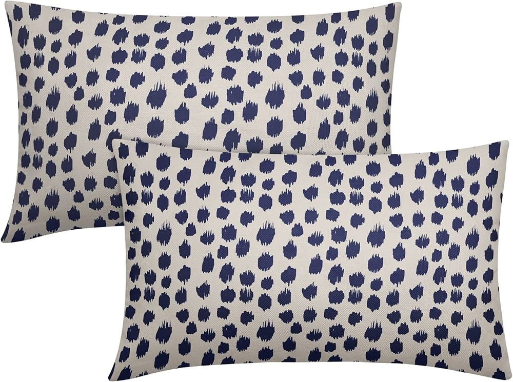 Navy Blue Cream Throw Pillow Covers 12x20 Set of 2 Polka Dot Throw Pillows Outdoor Boho Design Br... | Amazon (US)