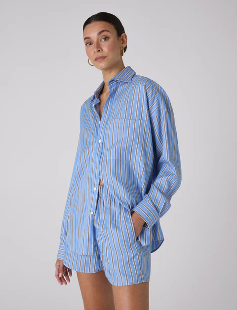 The Boxer: TENCEL™ Lyocell, Cornflower and Mocha Stripe | With Nothing Underneath