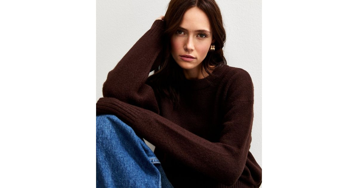 Dark Brown Crew Neck Jumper | New Look | New Look (UK)