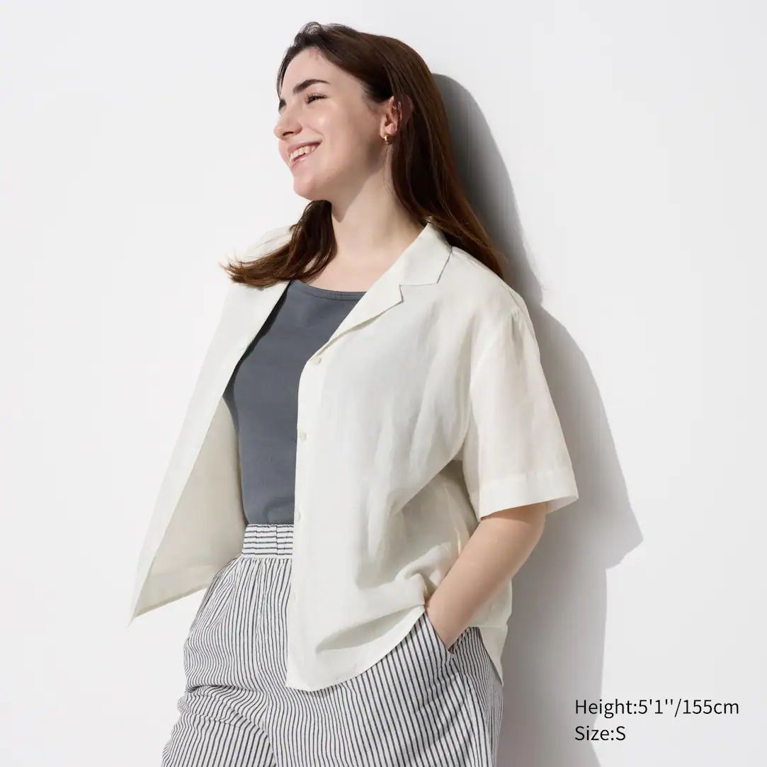 Linen Blend Open Collar Short Sleeved Shirt | UNIQLO (UK)