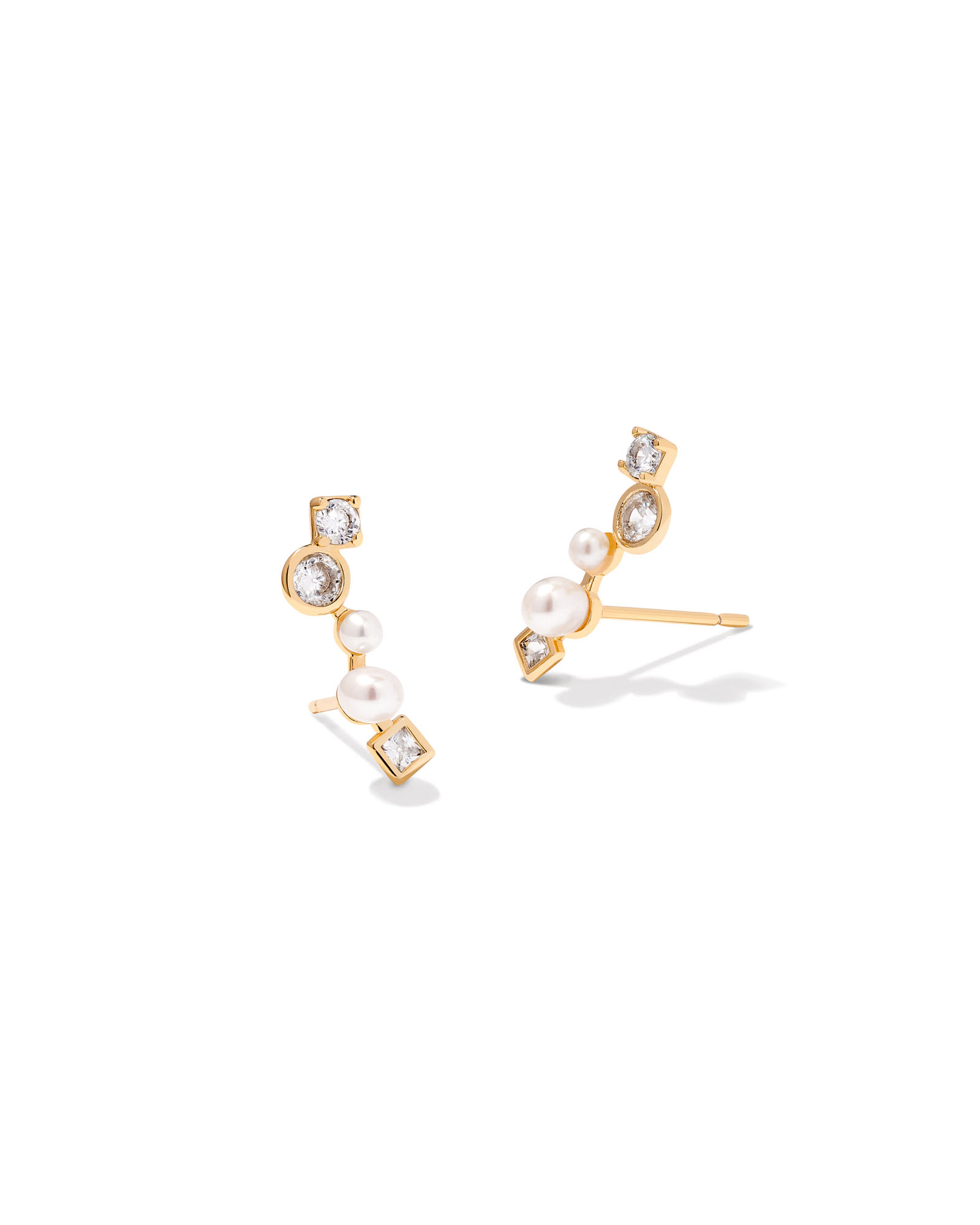 Leighton Gold Pearl Ear Climber Earrings in White Pearl | Kendra Scott
