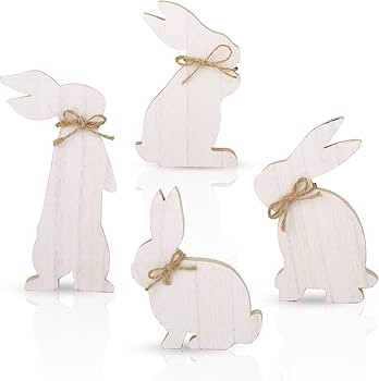 4 pcs Easter Bunny Natural Wooden Table Signs: Rustic Freestanding Tiered Tray Decor for Home, Fa... | Amazon (US)