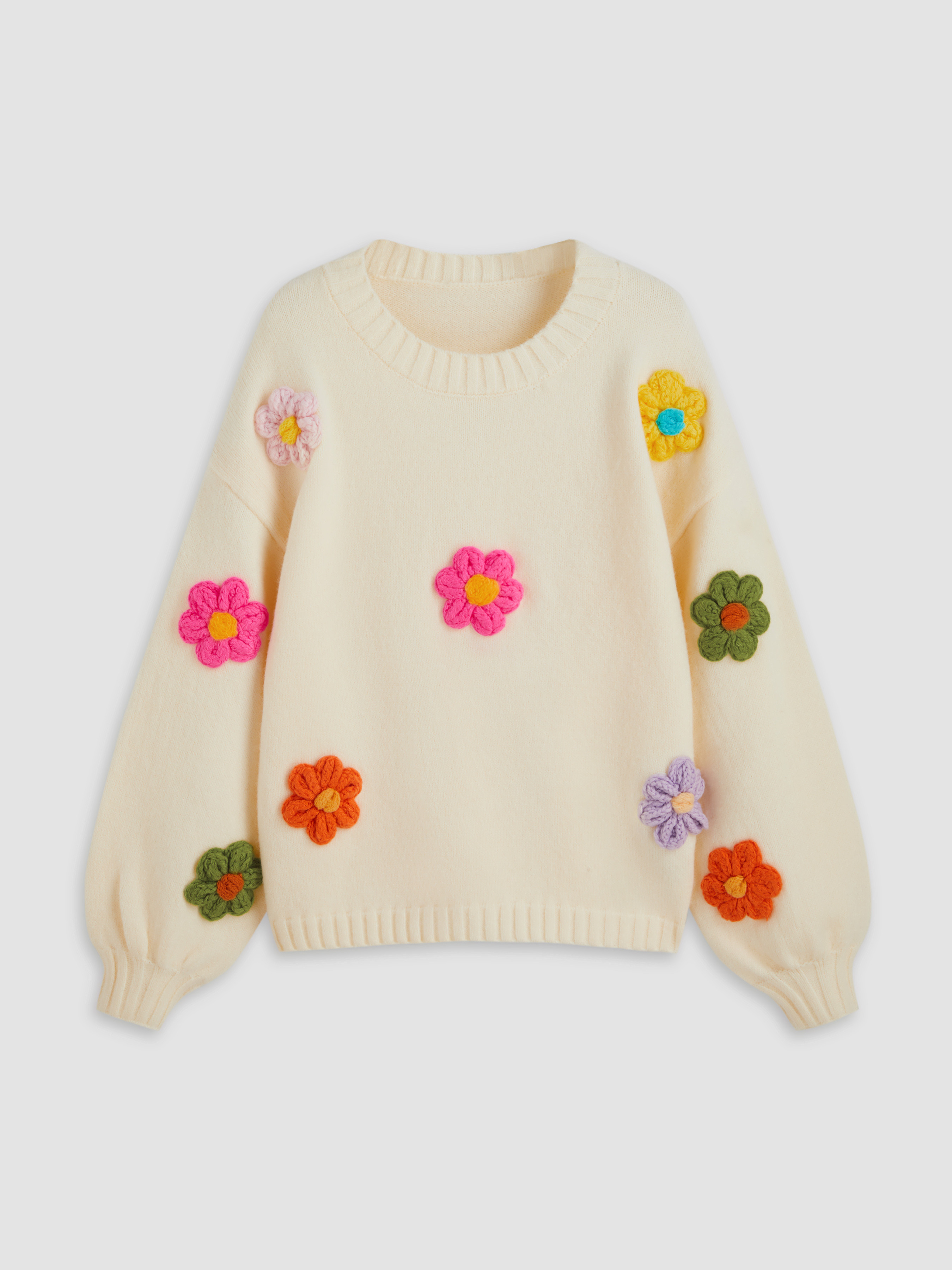 Fall Sweater Knit Fabric Colorful Floral Sweater For School Daily Casual Picnic | Cider