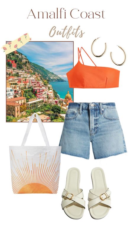 Amalfi coast outfit, orange bikini top, denim shorts , gold hoops, tote bag, vacation outfit, summer outfits 

#LTKFindsUnder50 #LTKStyleTip #LTKTravel