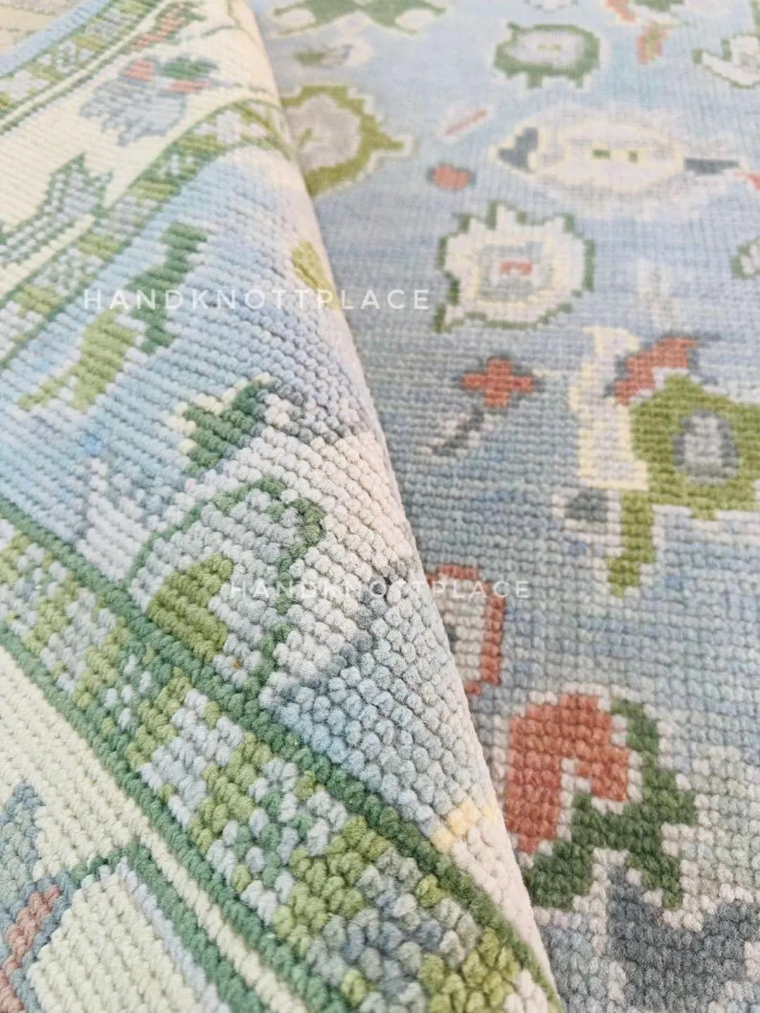 Pastel Blue Green Oushak Rug 8x10 /9x12 Hand Knotted Wool Vintage Area Rug Turkish Design Floral ... | Etsy (Global)