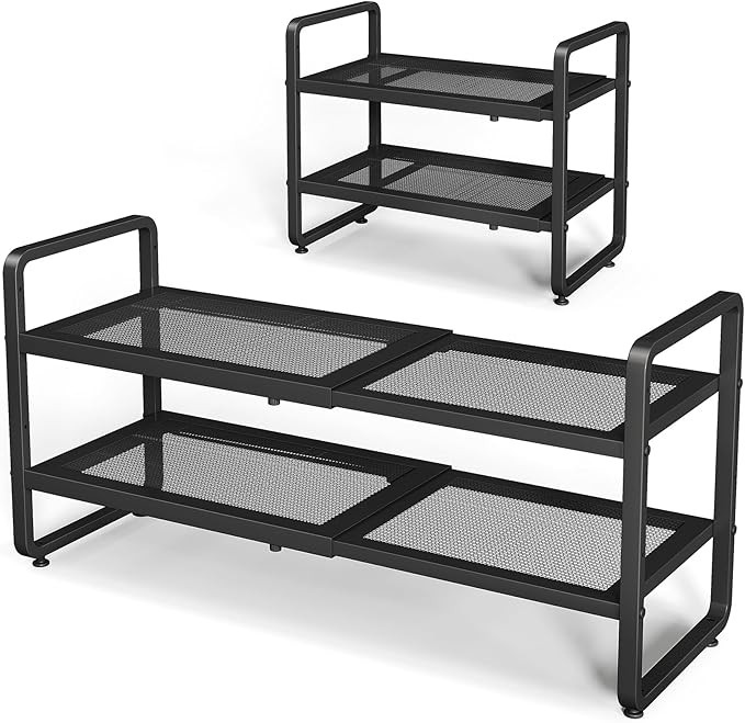 Expandable Metal Shoe Rack for Closet, Entryway & Garage, 2-Tier, Black | Amazon (US)