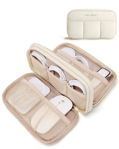 BAGSMART Electronics Organizer Travel Case, Cord Storage for Chargers Cables Phones, Compact Tech Accessories Pouch, Beige | Amazon (US)