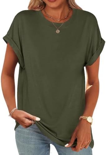 Women's Short Sleeve T Shirts Trendy Crew Neck Curve Hem Soft Tunic Tops Summer Outfits 2026 | Amazon (US)
