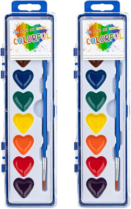 ARTLYMERS 2 Pack Water Color Paint Sets for Kids, 8 Colors Heart Watercolor Paint Set with Paintb... | Amazon (US)