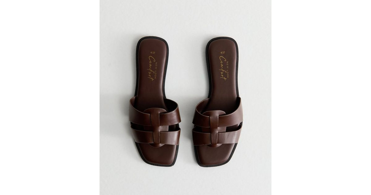 Dark Brown Faux Leather Woven Straps Mule Sandals
						
						Add to Saved Items
						Remove fr... | New Look (UK)