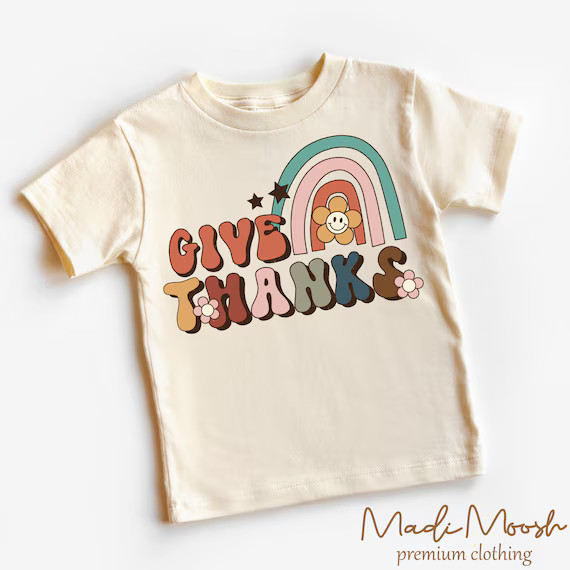 Give Thanks Rainbow Kids Shirt  Fall Thanksgiving Retro - Etsy | Etsy (US)