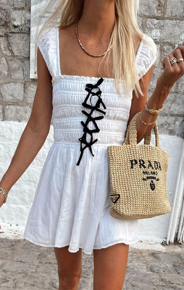 Mabel Mini Dress ~ White Voile with Black Bows | Show Me Your Mumu