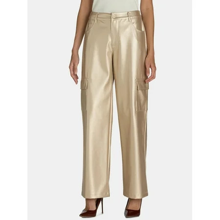Madden NYC Women’s Metallic Cargo Flare Pants 32” Inseam Sizes XXS-XXL | Walmart (US)