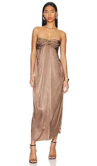 Milo Strapless Knot Midi Dress in Cacao | Revolve Clothing (Global)