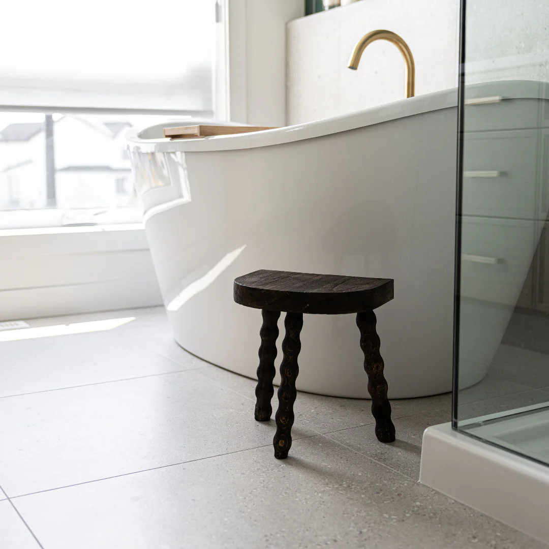 Brown Wooden Bobbin Leg Stool | By Luxe B Co. | luxe bCO