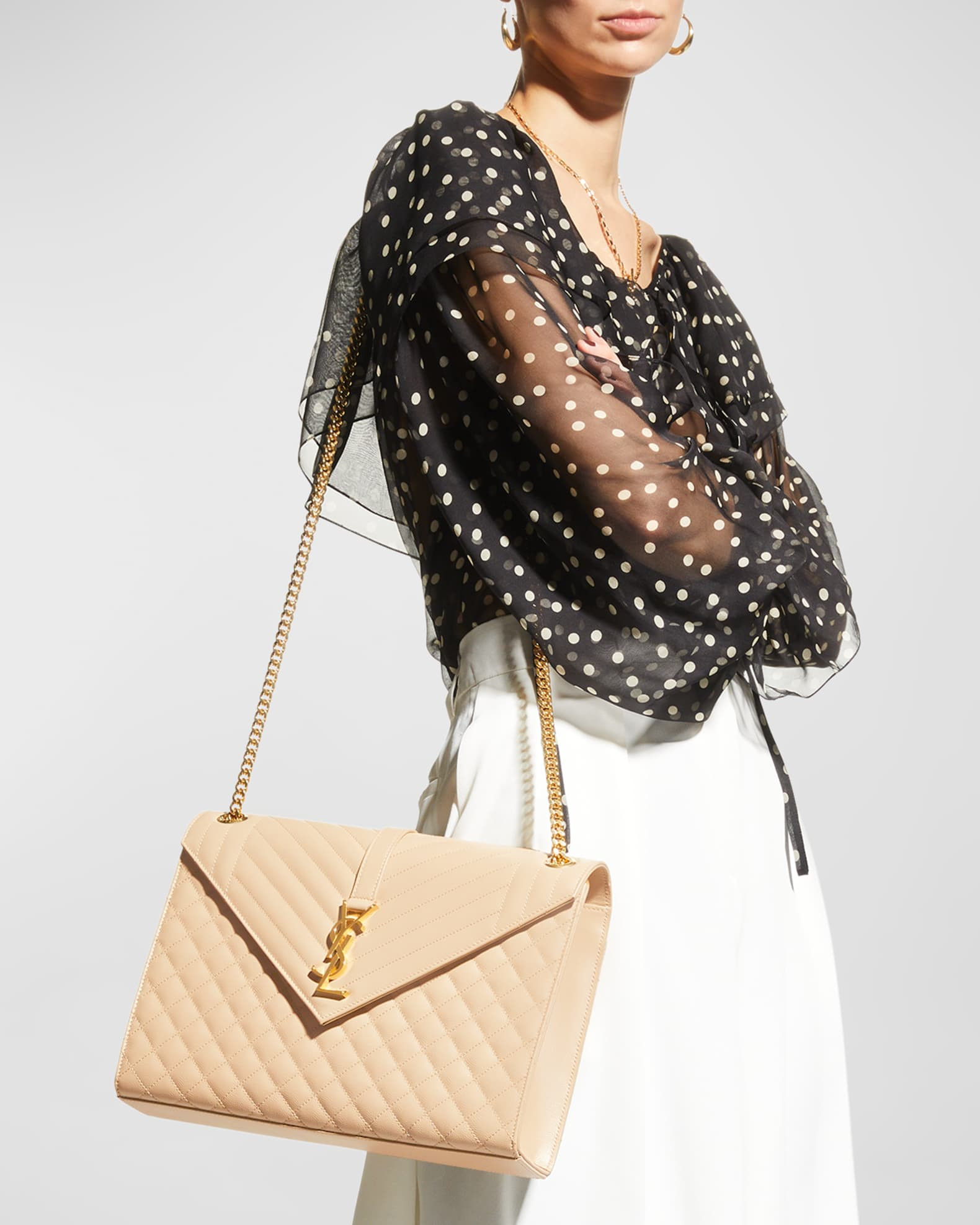 Saint Laurent Monogram YSL V-Flap Large Tri-Quilt Envelope Chain Shoulder Bag - Golden Hardware | Neiman Marcus