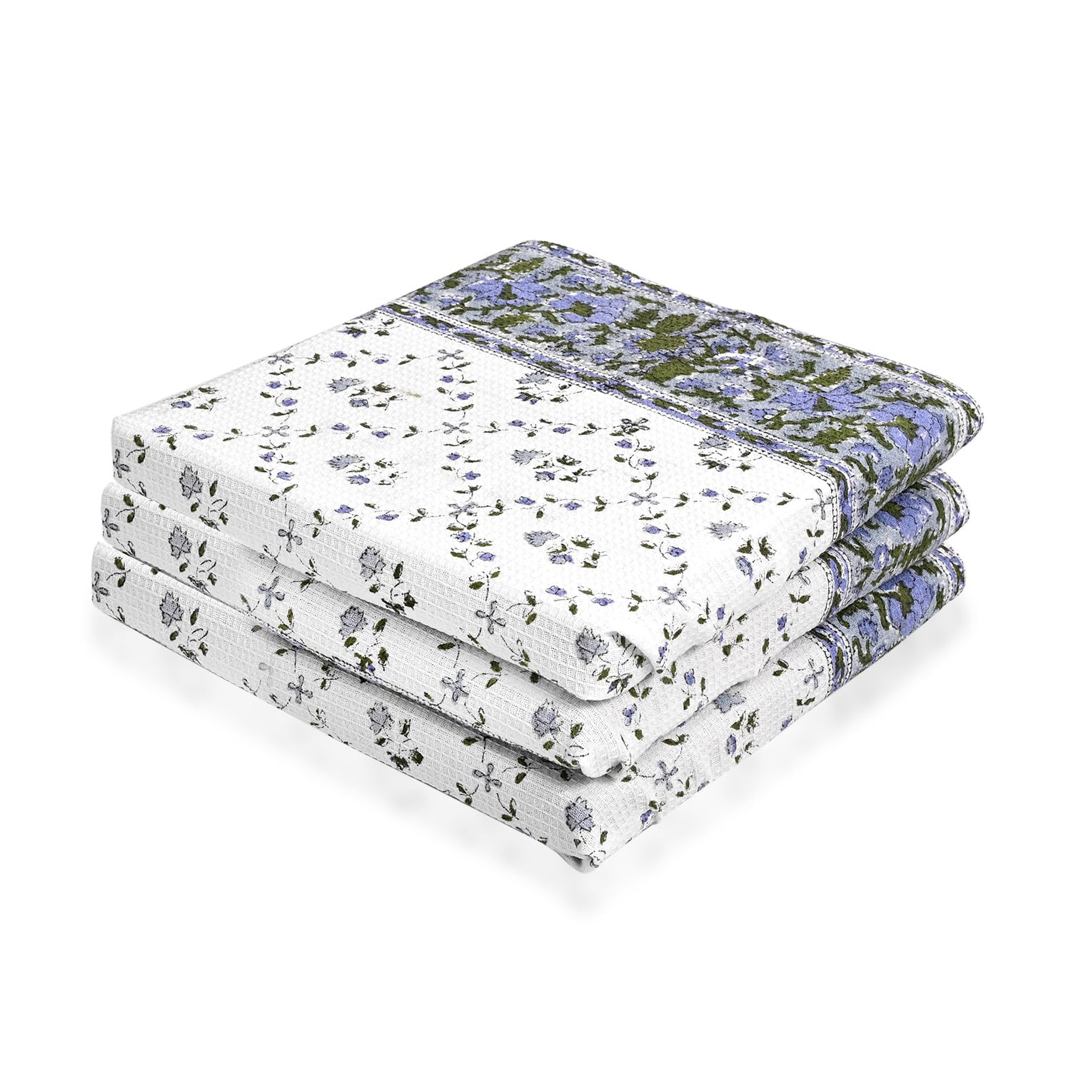 Ridhi Powder Blue Hand Block Print Waffle Kitchen Towel Set of 3-16 x28 Ultra Absorbent Quick Dry... | Amazon (US)