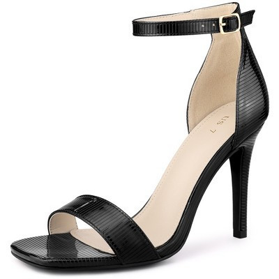 Allegra K Women's Textured Square Toe Buckle Ankle Strap Stiletto Heel Sandals Black 7 | Target