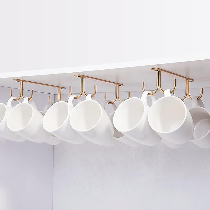 FOMANSH Mug Rack Under Cabinet - Coffee Cup Holder, 12 Mugs Hooks Under Shelf, Display Hanging Cu... | Amazon (US)