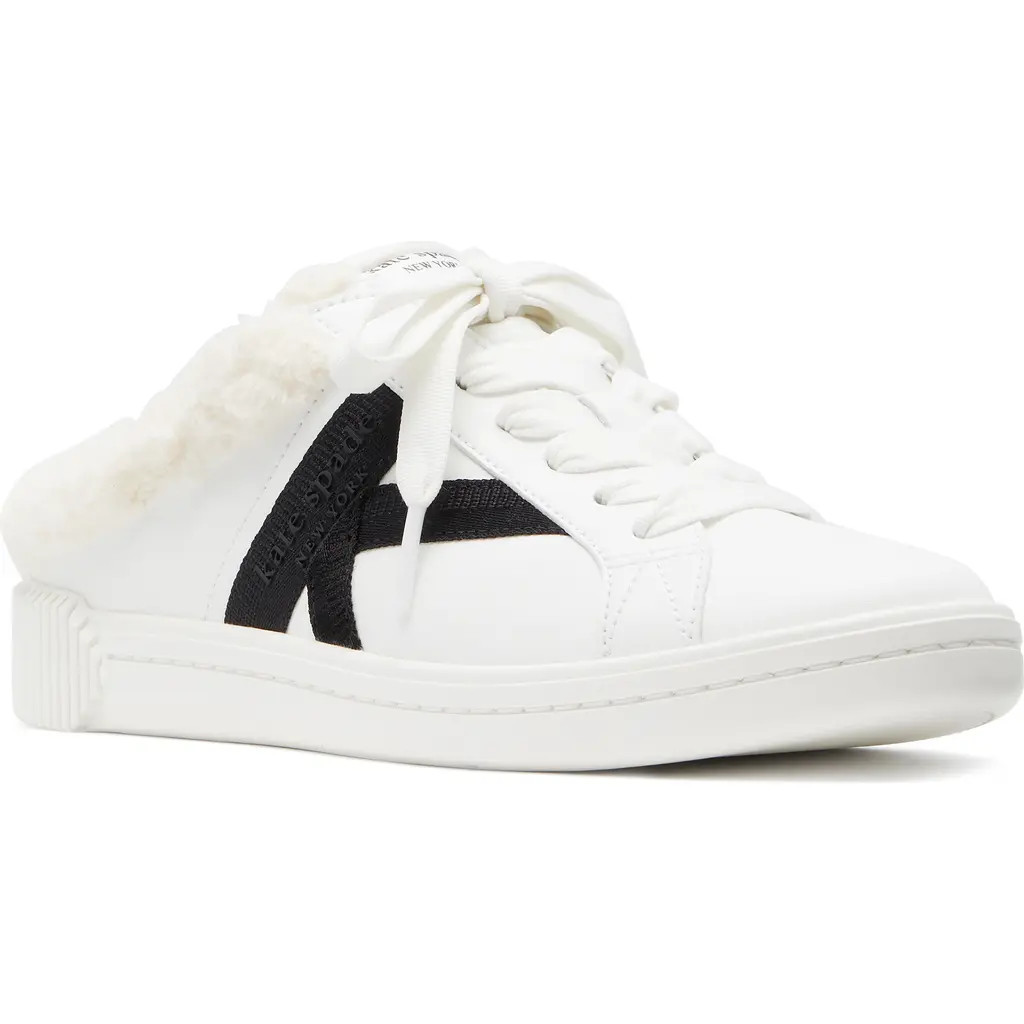 Kate Spade New York signature faux fur lined mule sneaker in True White /Black at Nordstrom, Size 6.5 | Nordstrom