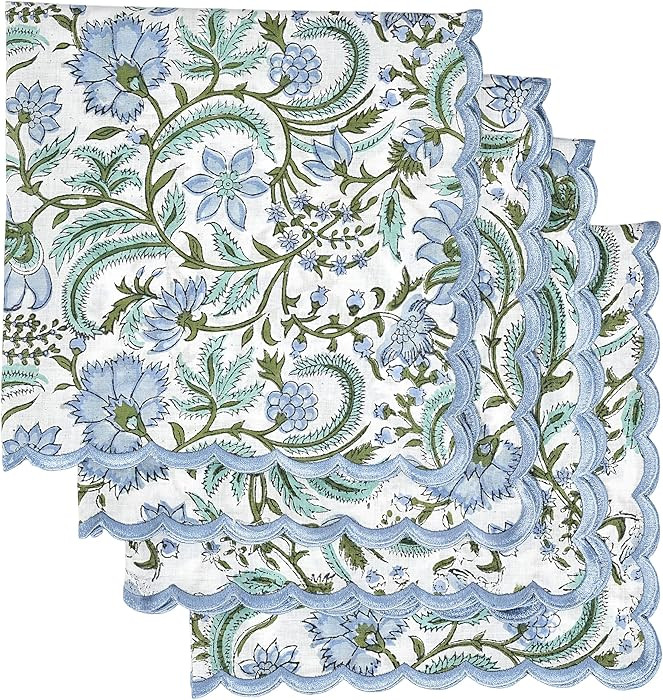 Ridhi Columbia BlueHand Block Print Napkins 18" x 18" Set of 4 Reusable Cotton Dinner Napkins for... | Amazon (US)