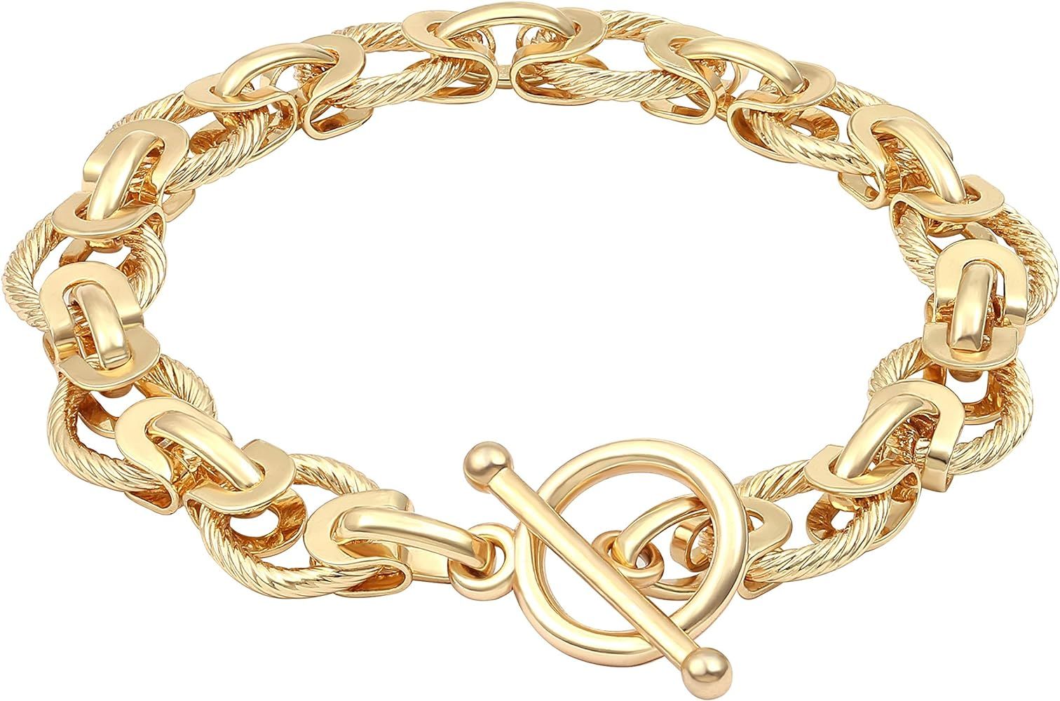 SOFYBJA 18k Gold Plated Personalized Chunky Cuban Oval Link Chain Bracelets for Men Women Toggle Rop | Amazon (US)