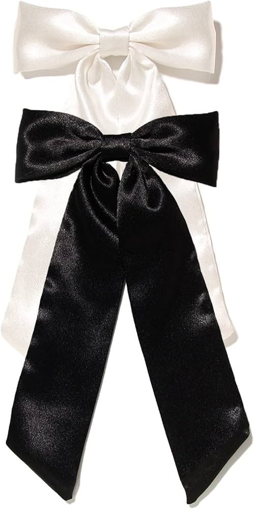 Furling Pompoms Bow Hair Clips with Long Tail 2pcs Hair Ribbon Bows for Women Satin Bowknot Sprin... | Amazon (US)