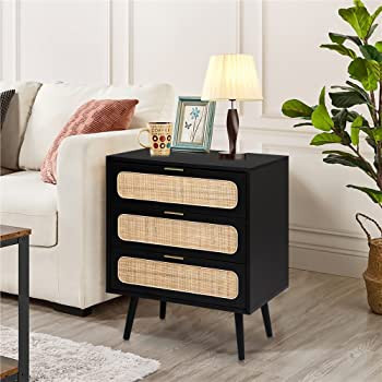 RARZOE 2 Sets of Rattan Nightstand Dresser Chest of 3 Drawers, Wood Storage Dresser Cabinet Organ... | Amazon (US)