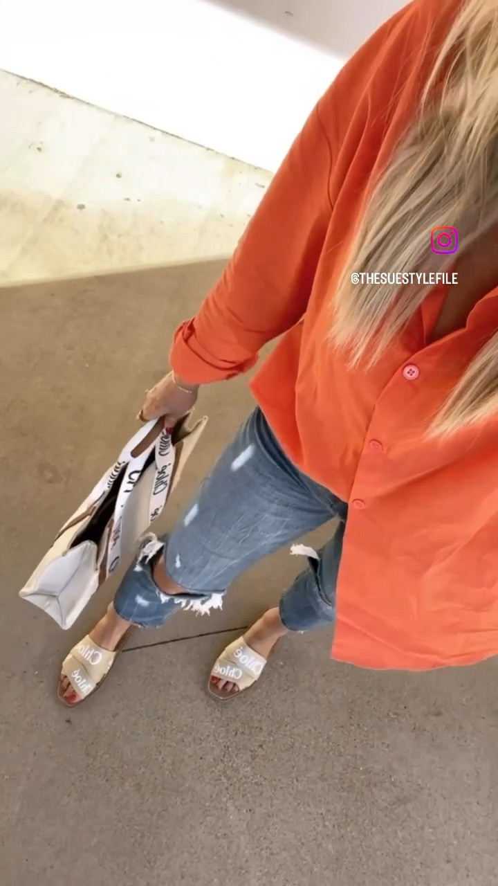 Jeans sized down one size to 28 for this tighter fit, sized up to a large in the orange button down. Sized up to a large in the white button down. Puffer vest fits TTS l, wearing medium and is oversized. Sized up to a large in the basic tee: 

#LTKsalealert #LTKFind #LTKSale