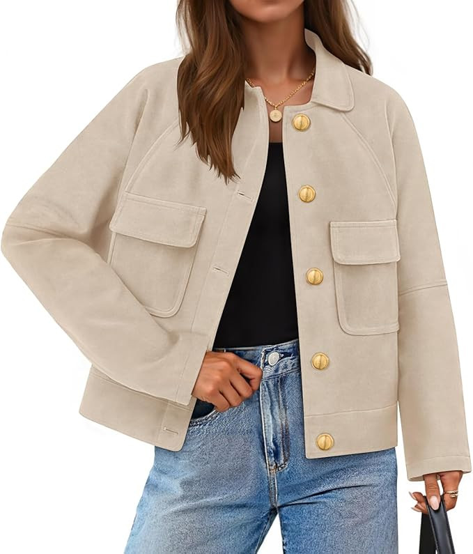 ZESICA Womens 2026 Spring Faux Suede Cropped Jackets Coats Casual Button Down Barn Vintage Trendy... | Amazon (US)
