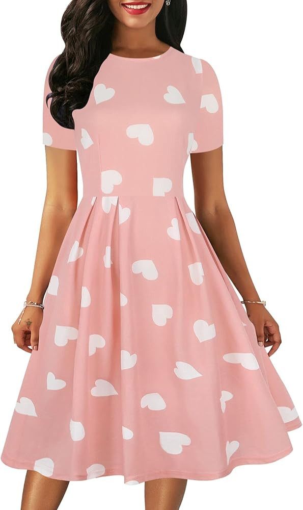 oxiuly Women's Elegant Floral Flare Knee Length Vintage Dress Evening Dinner Party Casual Swing Dres | Amazon (US)