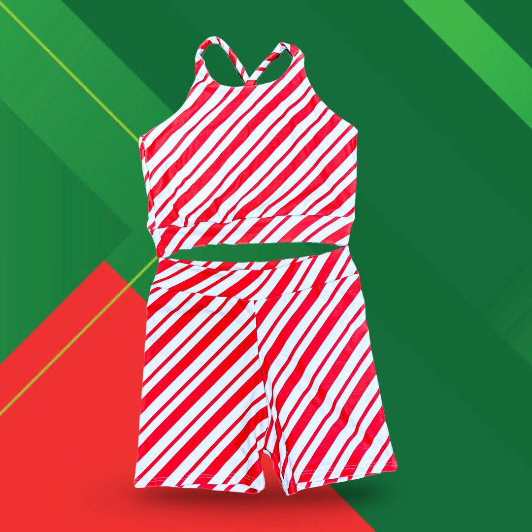 Girls Christmas Cheer Outfit / Dance / Gymnastics Leotard / Sports Bra / Tumble Shorts / Candy Ca... | Etsy (US)