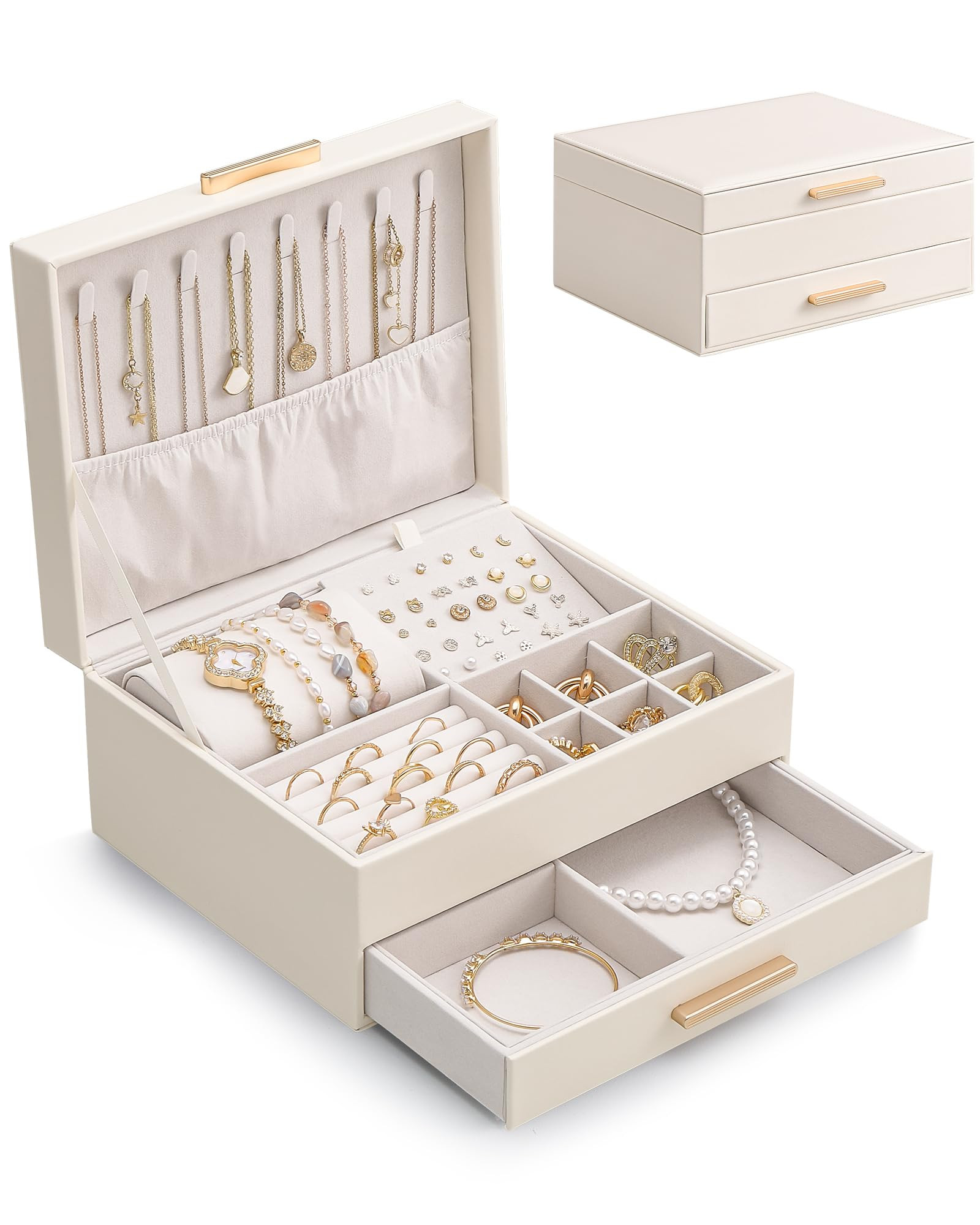 Lolalet 2-Layer Jewelry Box Organizer for Women Girls, Jewelry Storage Case Holder with Drawers f... | Amazon (US)