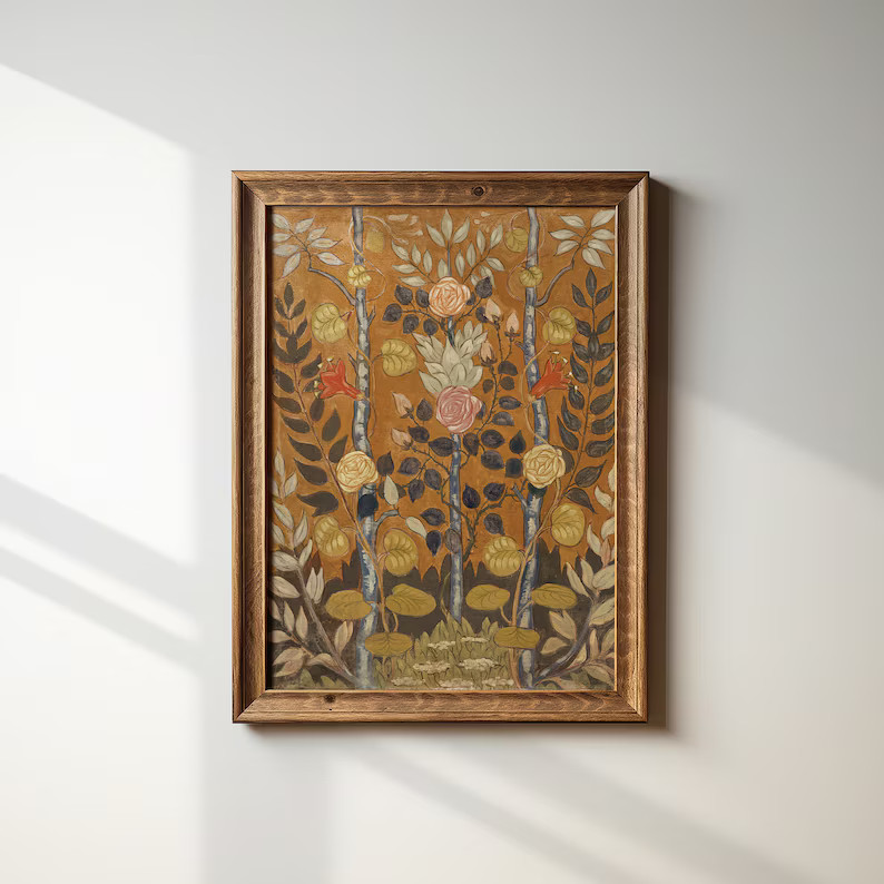 Vintage Folk Art Botanical Wall Art Unique Abstract Floral Bouquet Oil Painting Downloadable Art ... | Etsy (US)