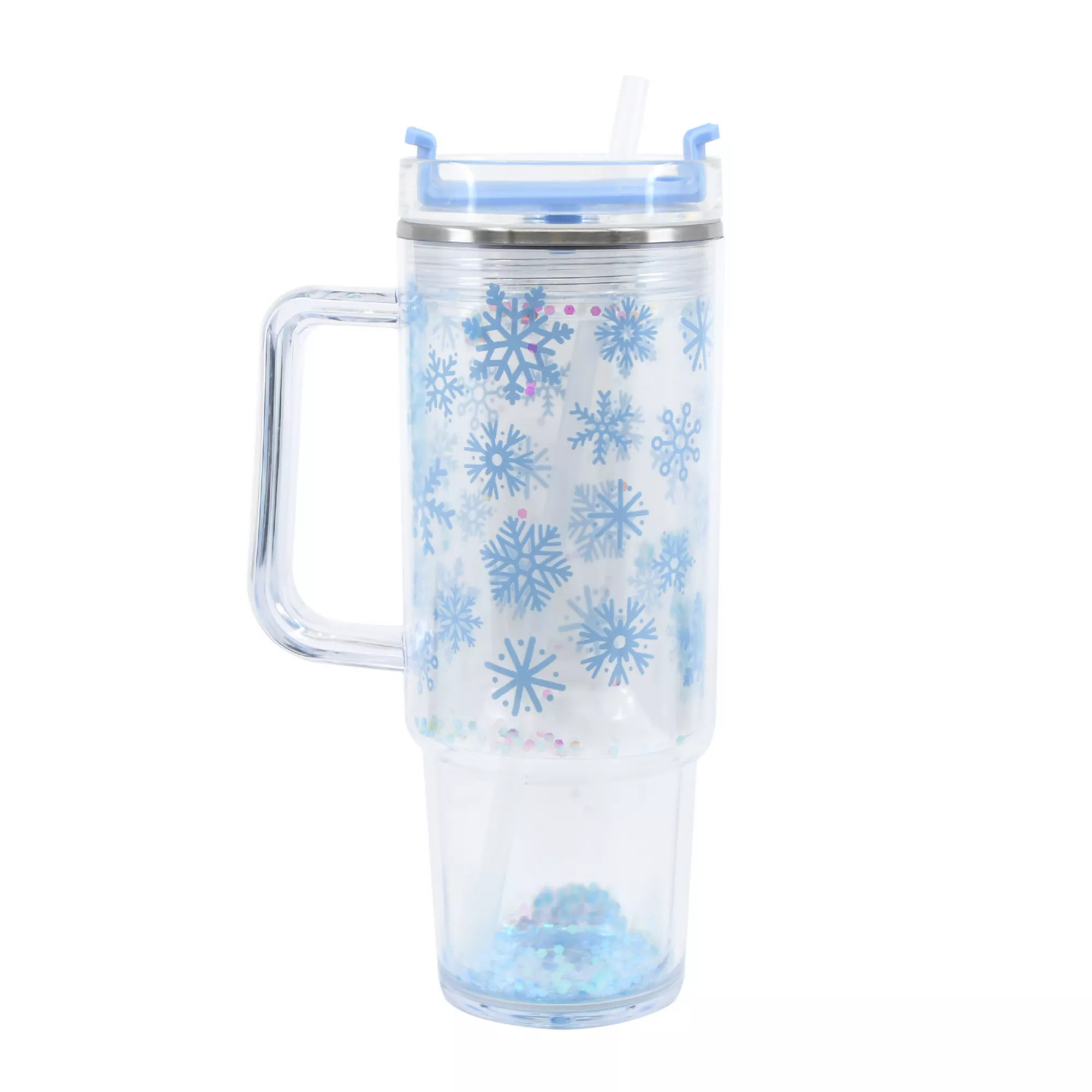 Snowflakes Confetti 30 oz. Clear Tumbler with Straw and Handle | Kohl's