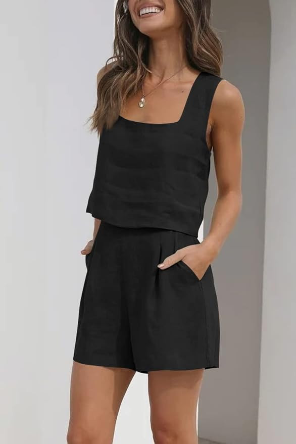 AUTOMET Womens 2 Piece Outfits Lounge Matching Sets Two Piece Linen Shorts Crop Tops 2023 Trendy ... | Amazon (US)