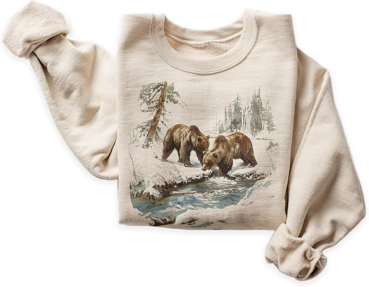 Vintage Grizzly Bear Wilderness Scene Sweatshirt - 90s Vintage Brown Bear Sweatshirt - Scenic Win... | Amazon (US)