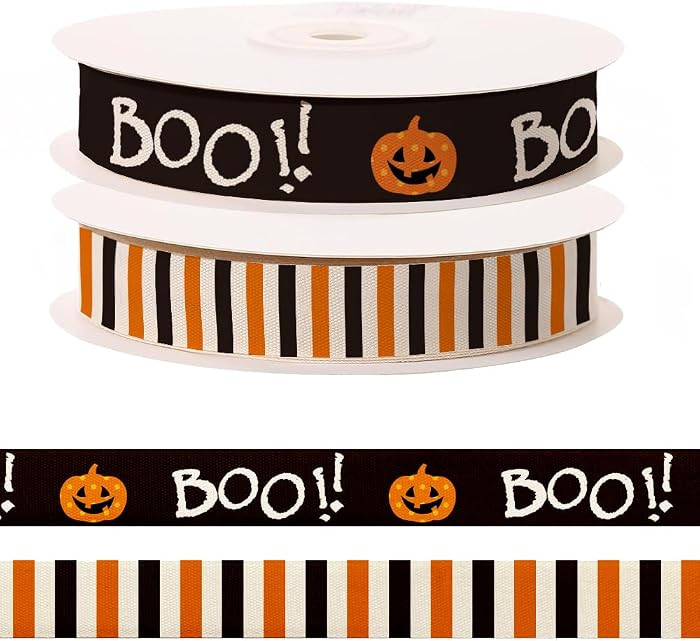 2 Rolls Halloween Ribbon for Crafting Sewing, 5/8 Inch Boo Pumpkin Ribbons for Gift Wrapping Hair... | Amazon (US)