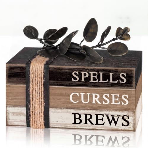 4 Pcs Halloween Table Decorations Halloween Tiered Tray Decorations Rustic Mini Eucalyptus Leaf Coffee Wooden Faux Books Stacks Centerpiece Signs for Farmhouse Office Shelf Tabletop Office Bookshelf | Amazon (US)