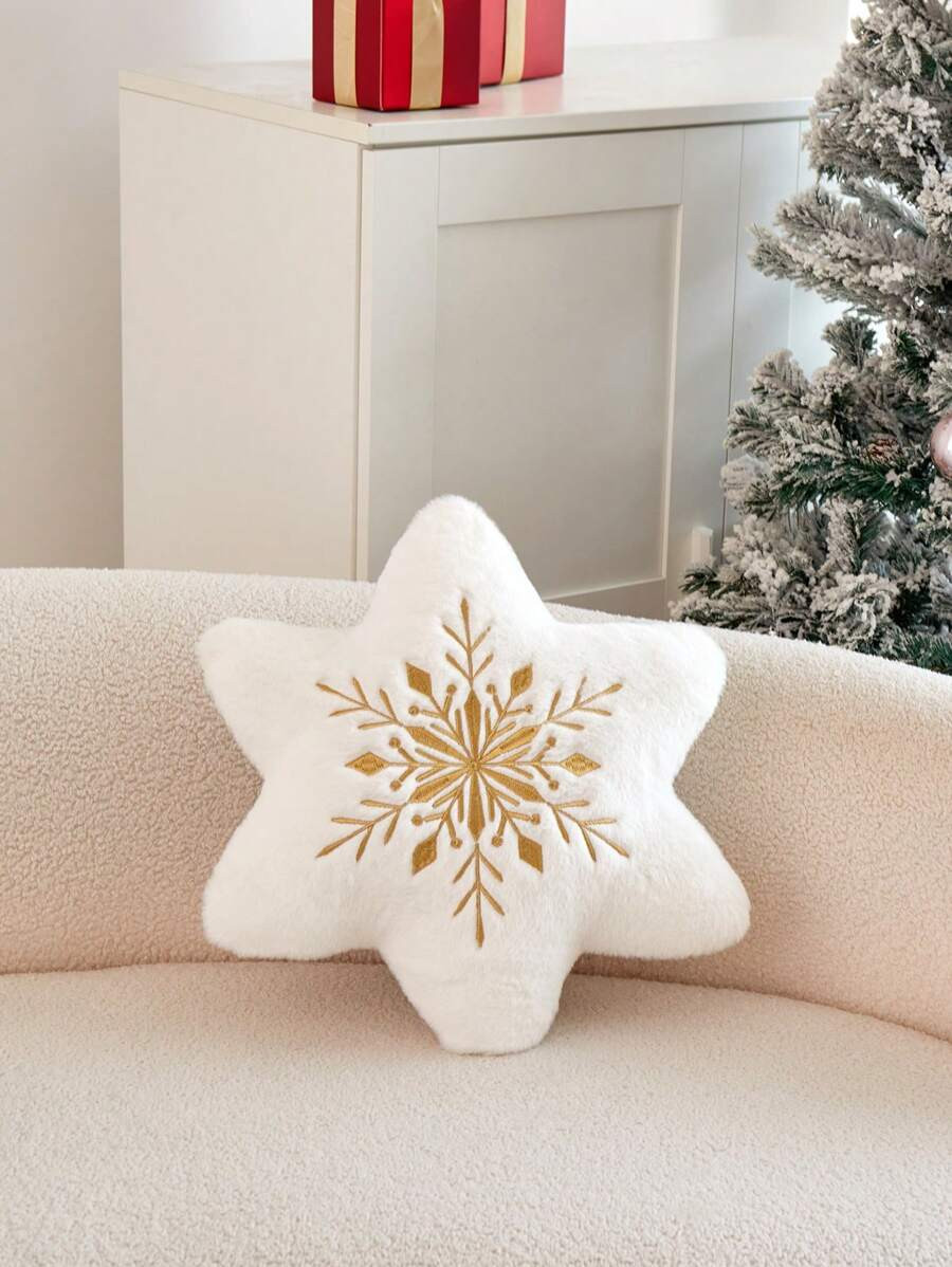 1pc Christmas Gold Irregular Snowflake Embroidered Pillow Cover, Suitable For Indoor Decoration, ... | SHEIN