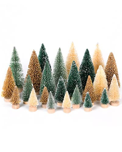 DDHS 24PCS Artificial Mini Christmas Trees, Upgraded 4-Color Bottle Brush Christmas Tree with Wooden Base, Artificial Frosted Sisal Christmas Tree Furniture Desktop Decoration Winter Crafts Ornaments | Amazon (US)