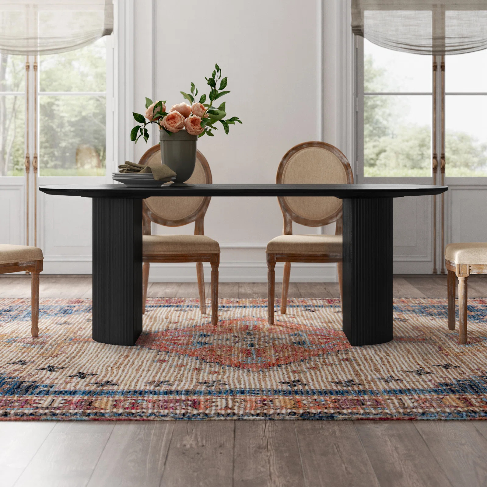 Anirudha 79"  Oval Wood Double Pedestal Base Dining Tables | Wayfair North America