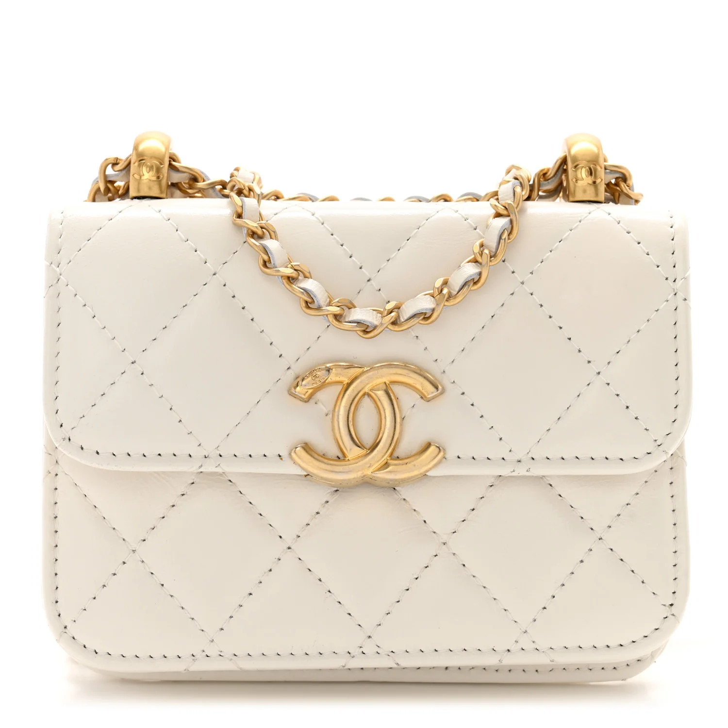 Calfskin Quilted Perfect Fit Coin Purse With Chain White | FASHIONPHILE (US)