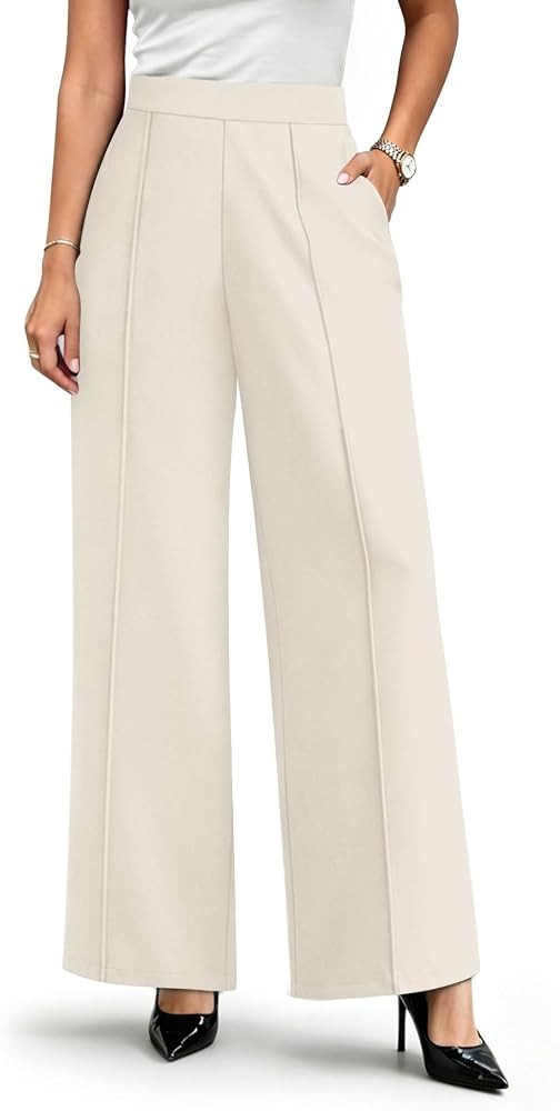 WIHOLL Womens Wide Leg Dress Pants High Waisted Pull On Work Trousers Business Casual Palazzo Pan... | Amazon (US)