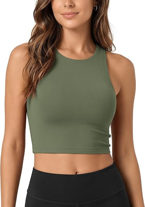 ODODOS Double Layer High Neck Crop Tank for Women Cloud Feeling Sleeveless Casual Yoga Cropped Tops | Amazon (US)