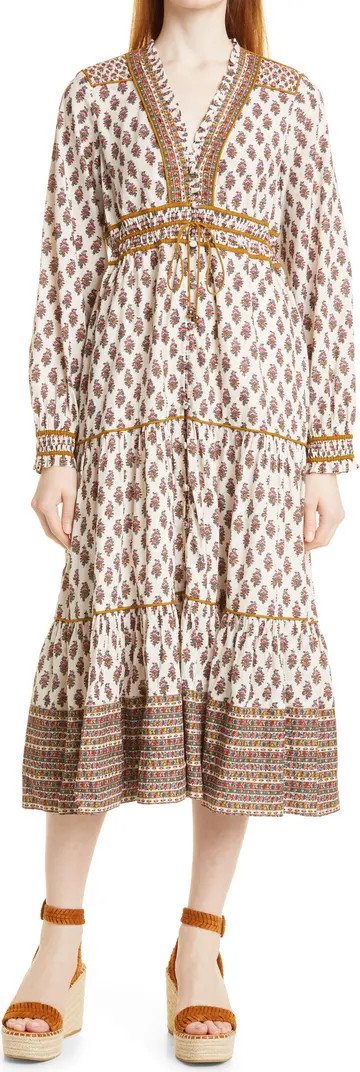 Veronica Beard Alessandra Long Sleeve Floral Cotton Midi Dress | Nordstrom | Nordstrom