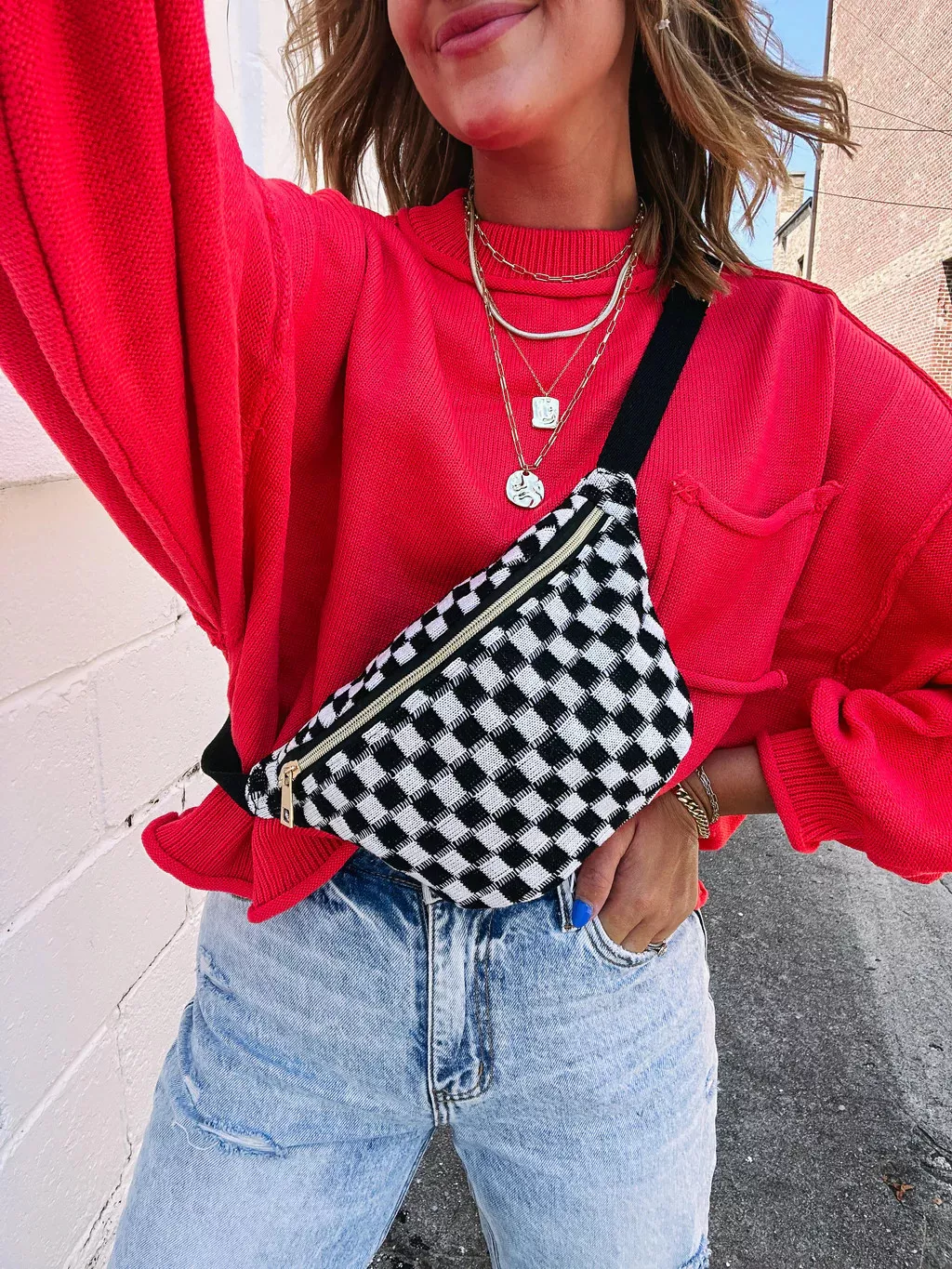 Checkered belt clearance bag