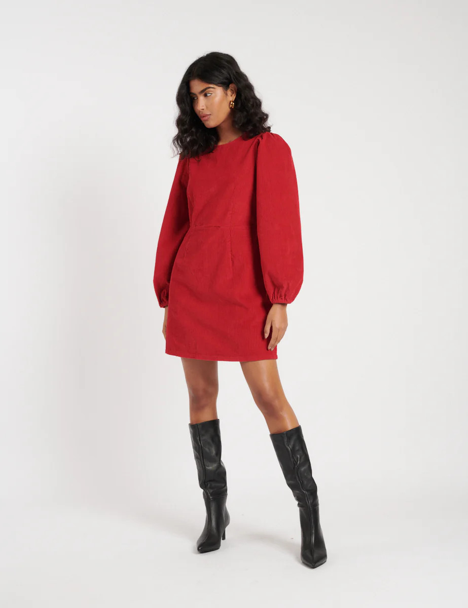Red Cord Balloon Sleeve Patras Mini Dress | Nobody's Child