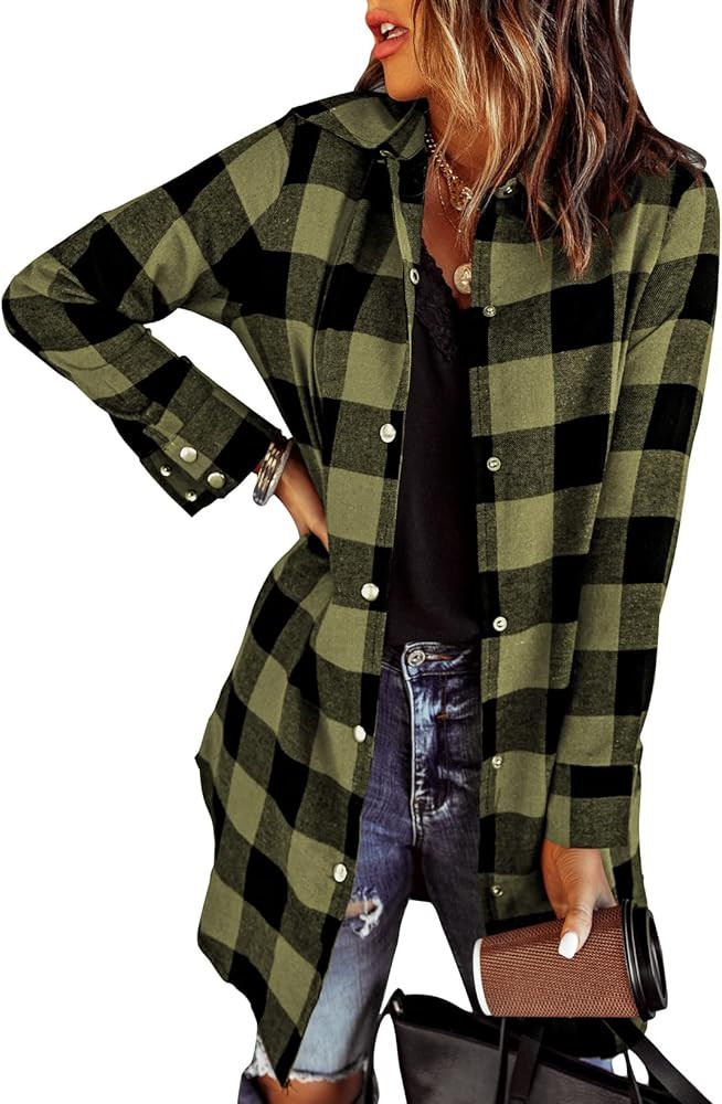 EVALESS Color Block Plaid Shacket Jacket Womens Fall Clothes Fashion Outfits | Amazon (US)