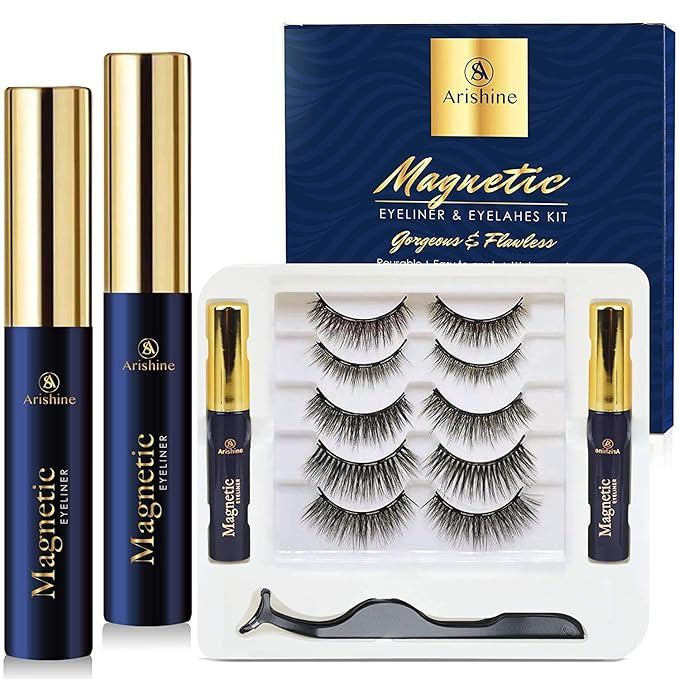 5 Pairs Reusable Magnetic Eyelashes and 2 Tubes of Magnetic Eyeliner Kit, Upgraded 3D Magnetic Ey... | Amazon (US)